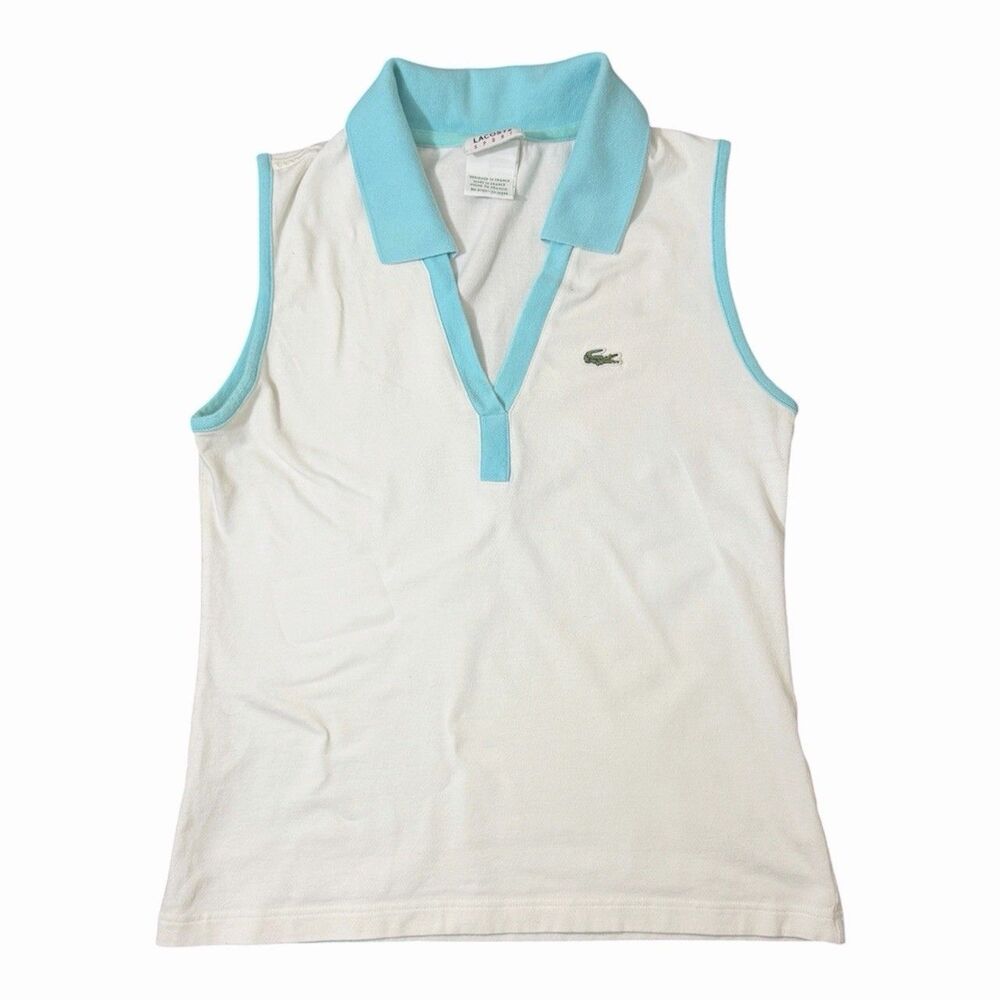 Lacoste Sport Women's White & Blue Sleeveless Tennis Polo Shirt